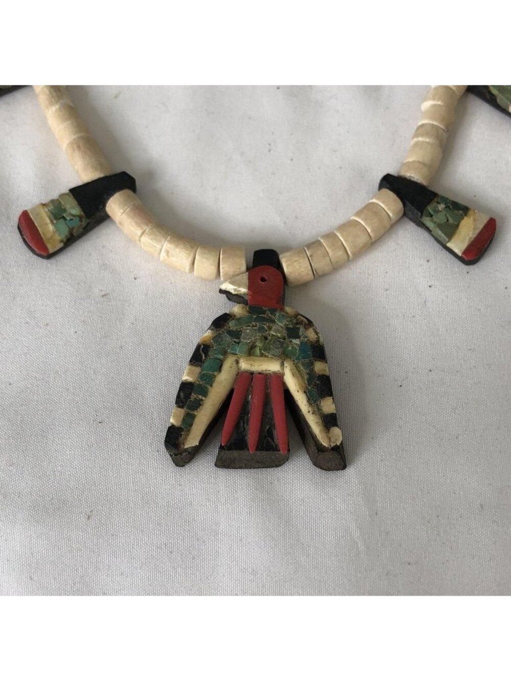 Santo Domingo Thunderbird Necklace Bone Inlay Native American Style Pendant VTG